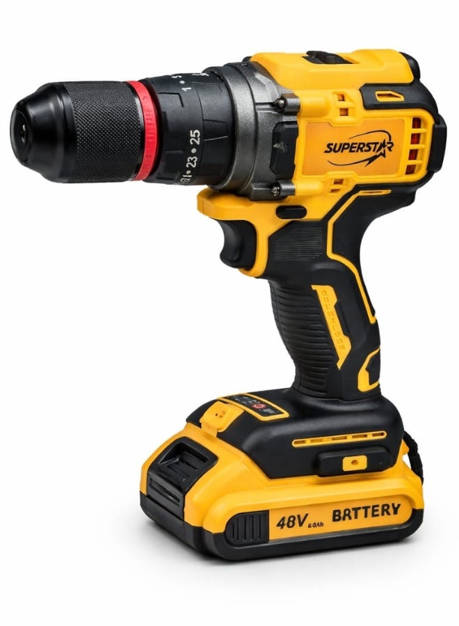 SuperStar 48V Cordless Drill Powerful Lithium-Ion – Professional Electric Drill Driver with LED Light, 2-Speed Control, 18+1 Torque Settings, Overheat & Overcharge Protection (Model SPER-BL48) - Image 1